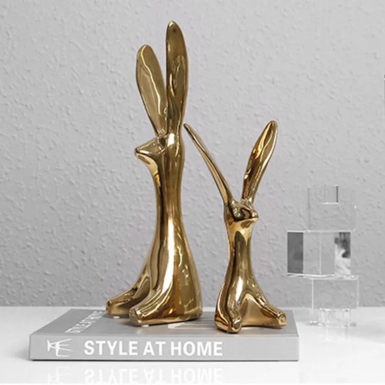 Long-eared Rabbit Golden Ceramic Ornaments Seasonal Decor Home Assesories Handicrafts home luxury decor accessories