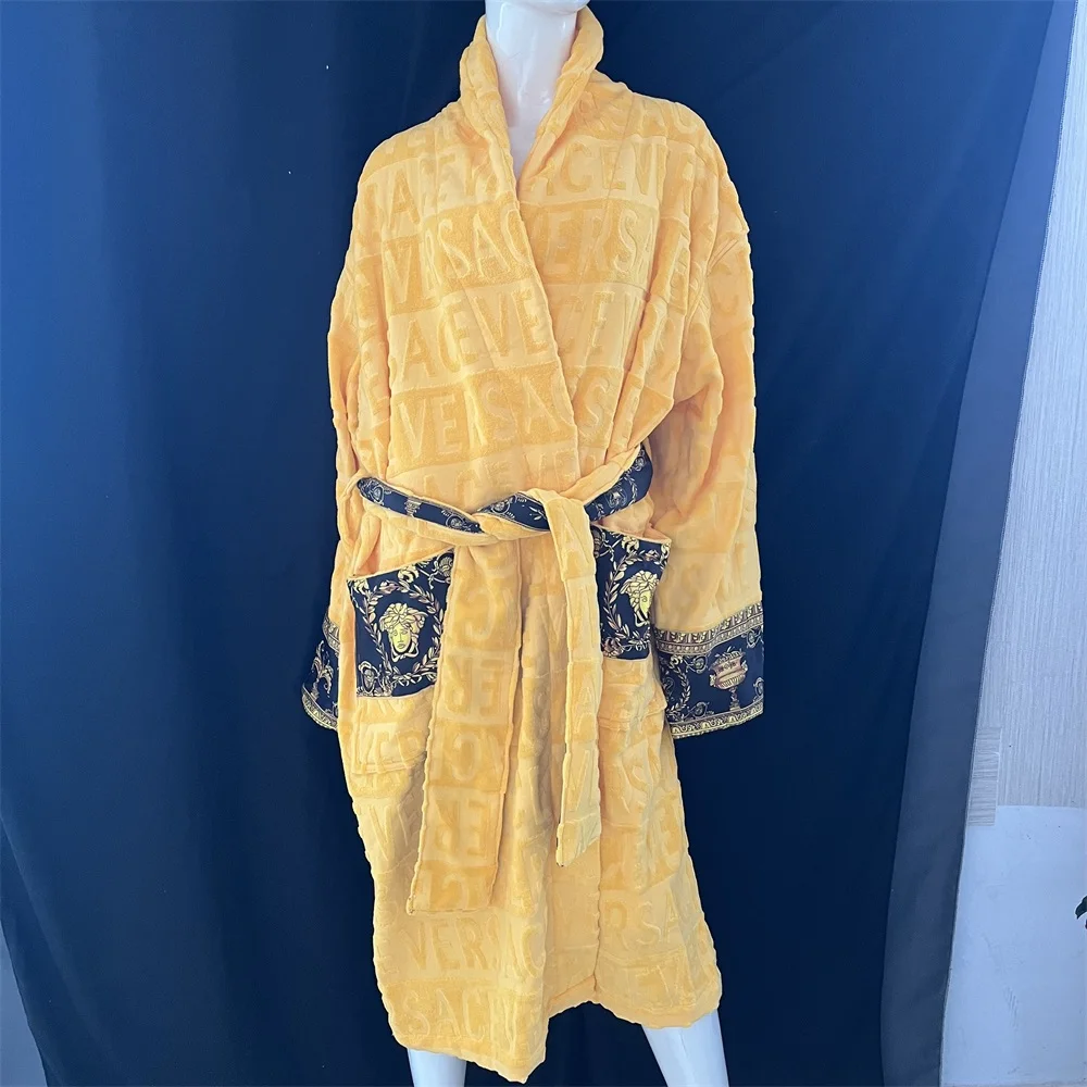 Customized Cut velvet jacquard bathrobe  100%cotton men & women towel bathrobe