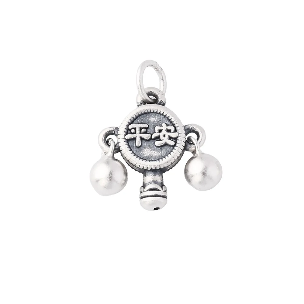 New Retro Chinese Retro S925 Silver Pendant DIY Baby Red Rope Bracelet with Safe Health Rattle Foot Pendant
