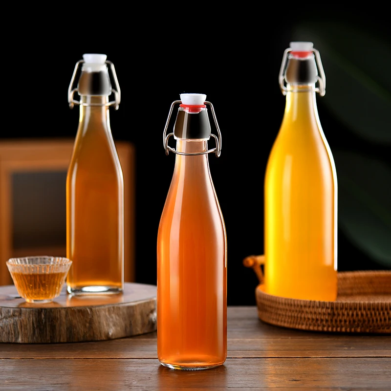 750ml 1000ml Classic Unique Easy Flip Lid Clear Drink Beer Wine Water Bottles Glass Swing Top Bottle with Airtight Stopper Cap