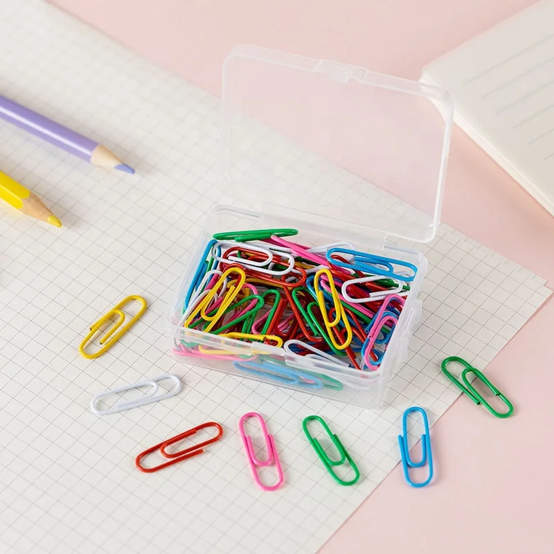 Hot Selling Colored Paper Clips Plastic Metal Paper Clips Office School Stationery Clips 28MM Various Colors