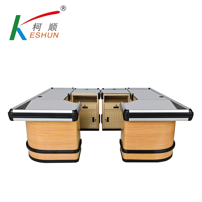 Design Supermarket Convenience Store Cash Counter Desk Checkout Counter Wood Checkout Counter for Sale Circular Arc Angle Solid