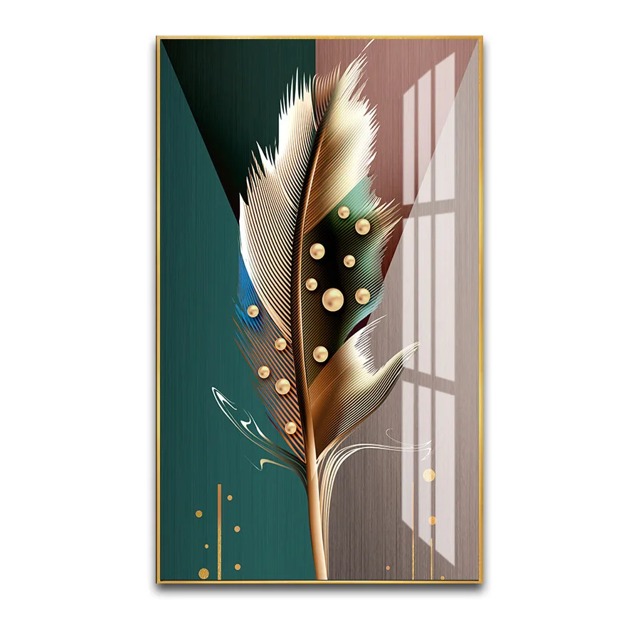 Wholesale Framed Wall Art Premium Feather decorative picture Artwork Crystal Porcelain Painting For Living Room