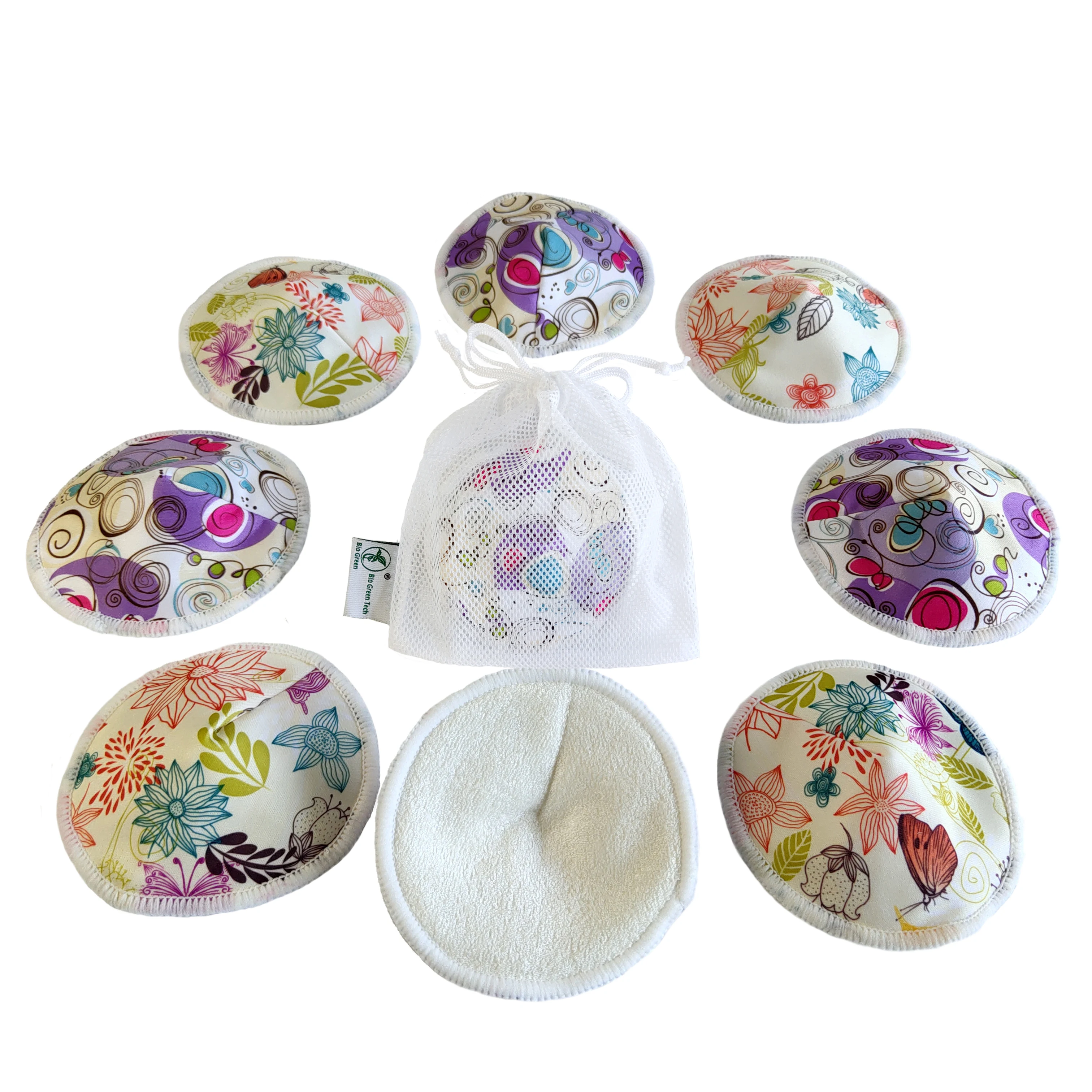 12pcs/mesh bag stock contoured shape Stylish soft leak proof reusable  bamboo breast pad and nursing breast pad reusable