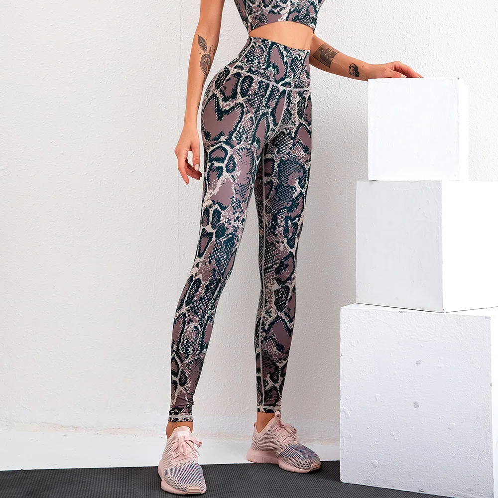 
Print yoga tights snakeskin workout leggings high waisted compression scrunch butt yoga pants 