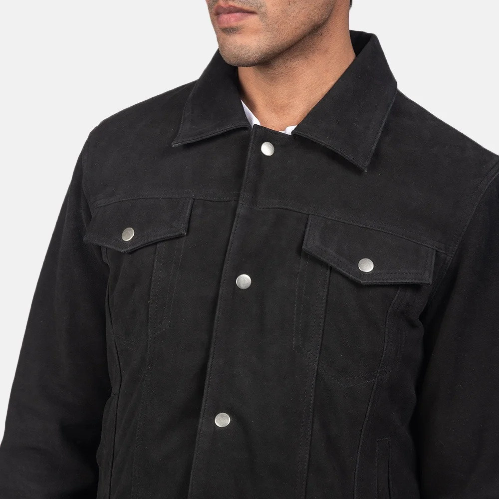 Men Custom Cotton Jeans Bomber Jacket with Front Pockets / Men Motorbike Jackets Quilted in Black