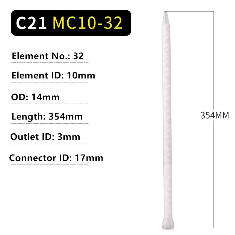 MC10-32 Static Mixer Mixing Tube Plastic Resin Mixer Nozzle Plastic Epoxy Static Mixer For AB Adhesive Glue