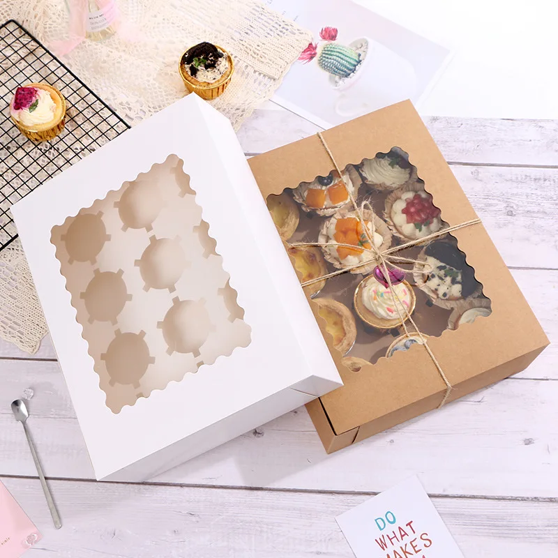 Wholesale Food Box Window White Marble Kraft Paper Take Away Bake 12PCS  Cupcake Box for Bakery