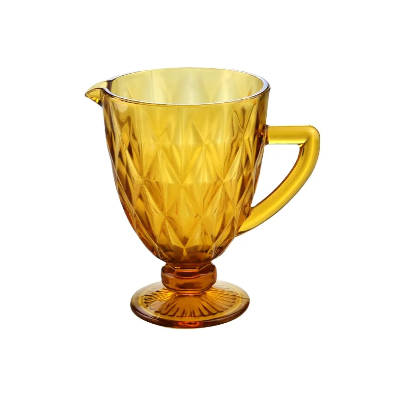 Stock solid color glassware Amber color glass cups wine glass goblets champagne flute glasses ice cream cups jugs tumblers