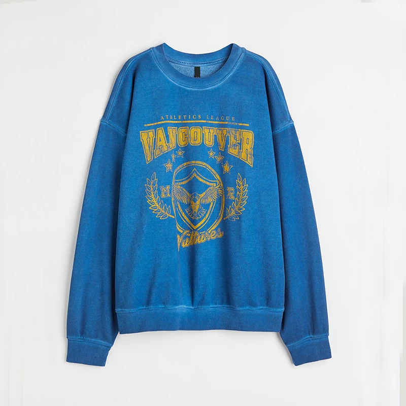 Hot Sale Custom Casual Oversize Drop Shoulder Long Sleeves Rib Cuff Pullover Wash Sweatshirt for Women