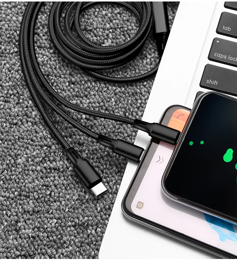 2021 Wholesale Durable Data 3 in 1 Fast USB Charging Cable Universal Multi Function Cell Phone/Type-C/Android Charger Cord