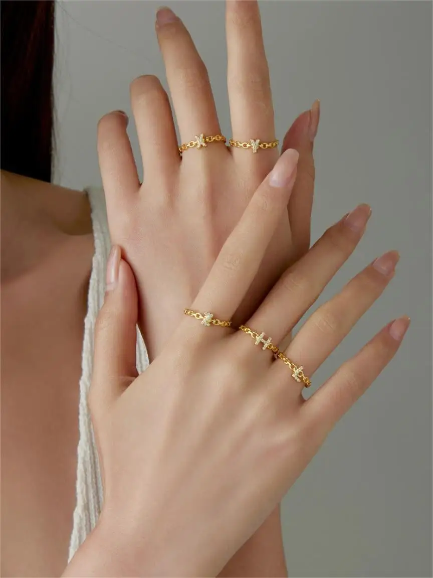 New Tide S925 Silver Skeleton Letters Diamond Ring Elevate Your Style with Simple Niche Design Index Finger Ring for Women