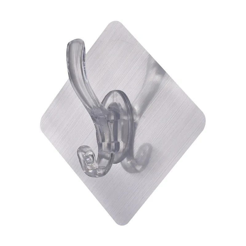 Silver Color Punch-Free Wall-Mounted Hooks Adhesive Row Transparent Wall