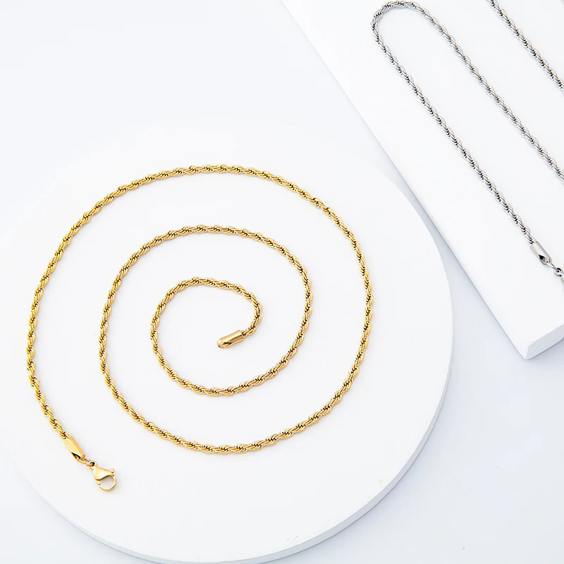 18k Gold Plated Bulk Link Chain Dubai Jewelry 2.5MM 3MM Stainless Steel Link Chain Rope Chain Twist Choker Necklace