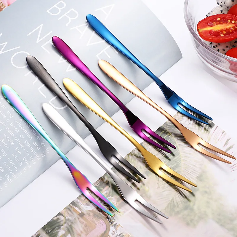 Titanium Plating Tea Forks Dessert Fruit Fork Appetizers Tasting 304 Stainless Steel Fork