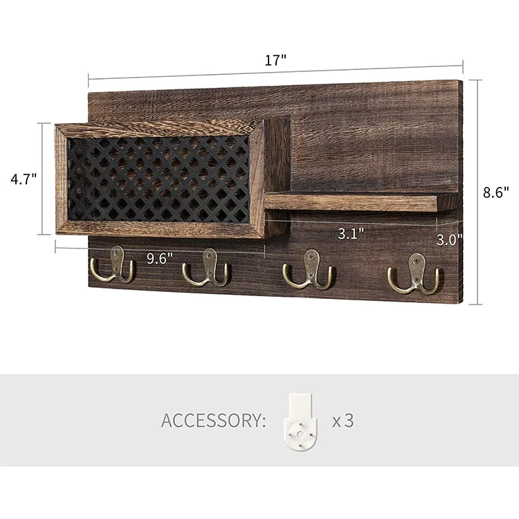 rustic style Wall mounted mail folder Key storage Home Furnishing  wooden key and mail holder