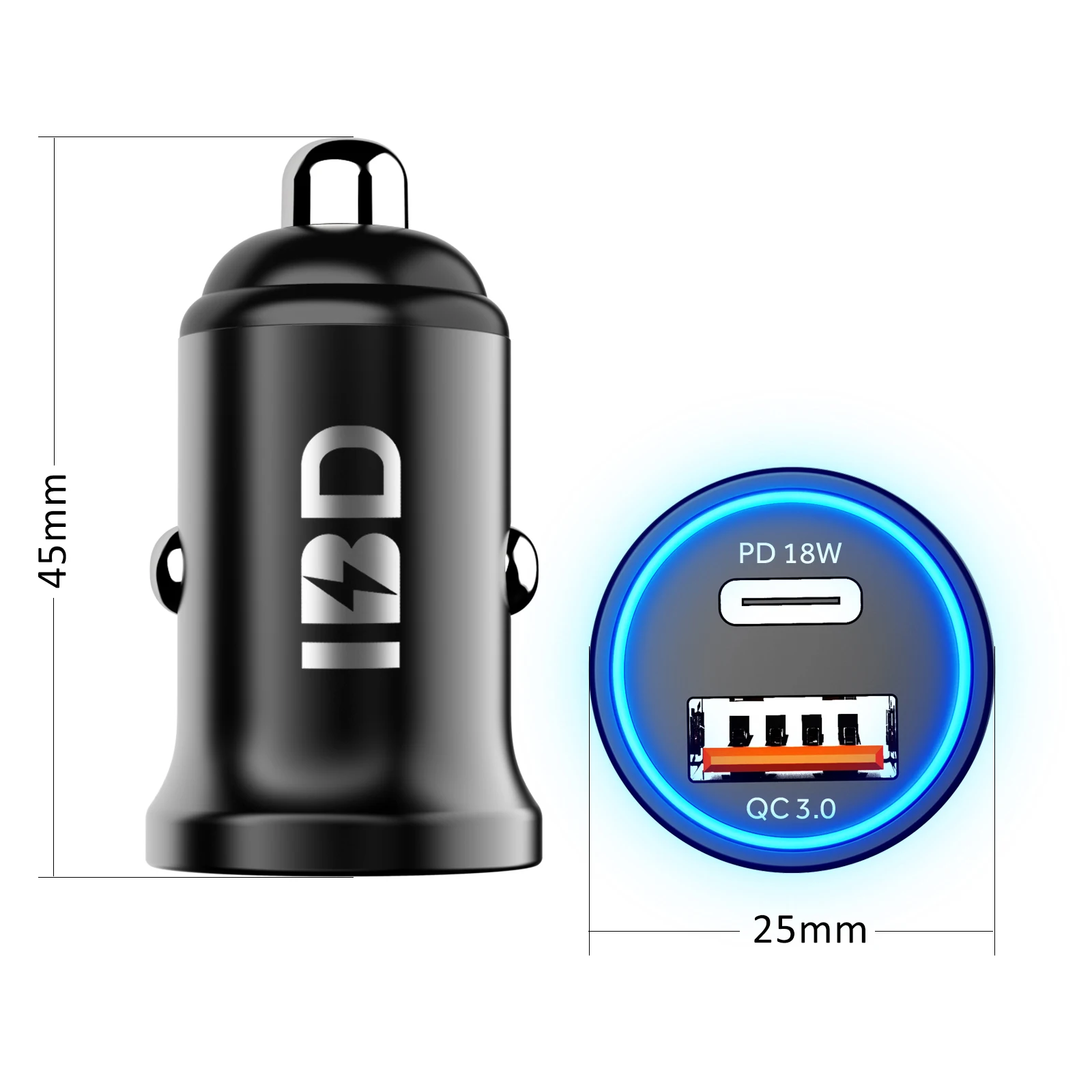  Оптовая продажа автомобильное зарядное устройство IBD pd qc qc3.0 mini qual comm 30 металлическое с быстрой