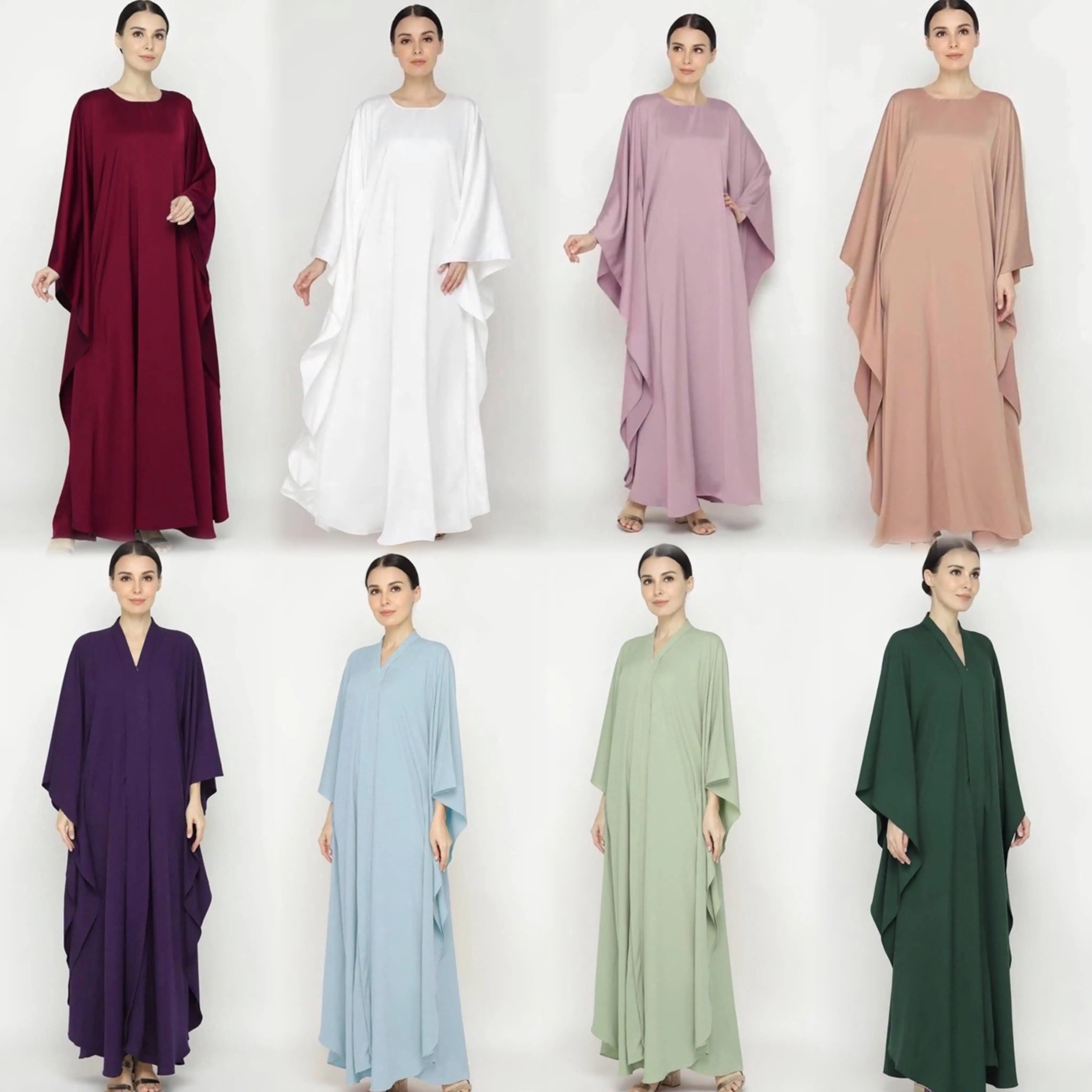 Oem Chiffon Robe Solid crew neck Moroccan Long Layered Muslim Dress Women From Islamic Clothing Ethnic Clothing