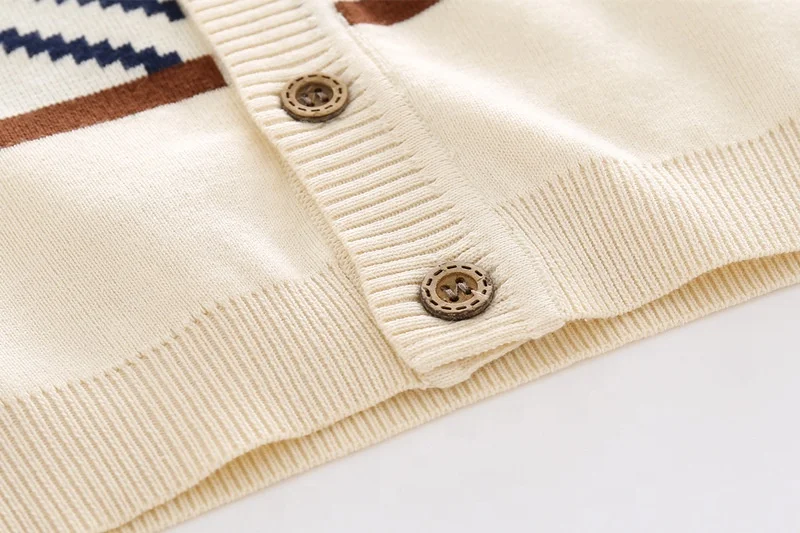Wholesale Autumn Argyle Printed Baby Boy Cardigan V Neck Long Sleeve Kids Knit Sweater