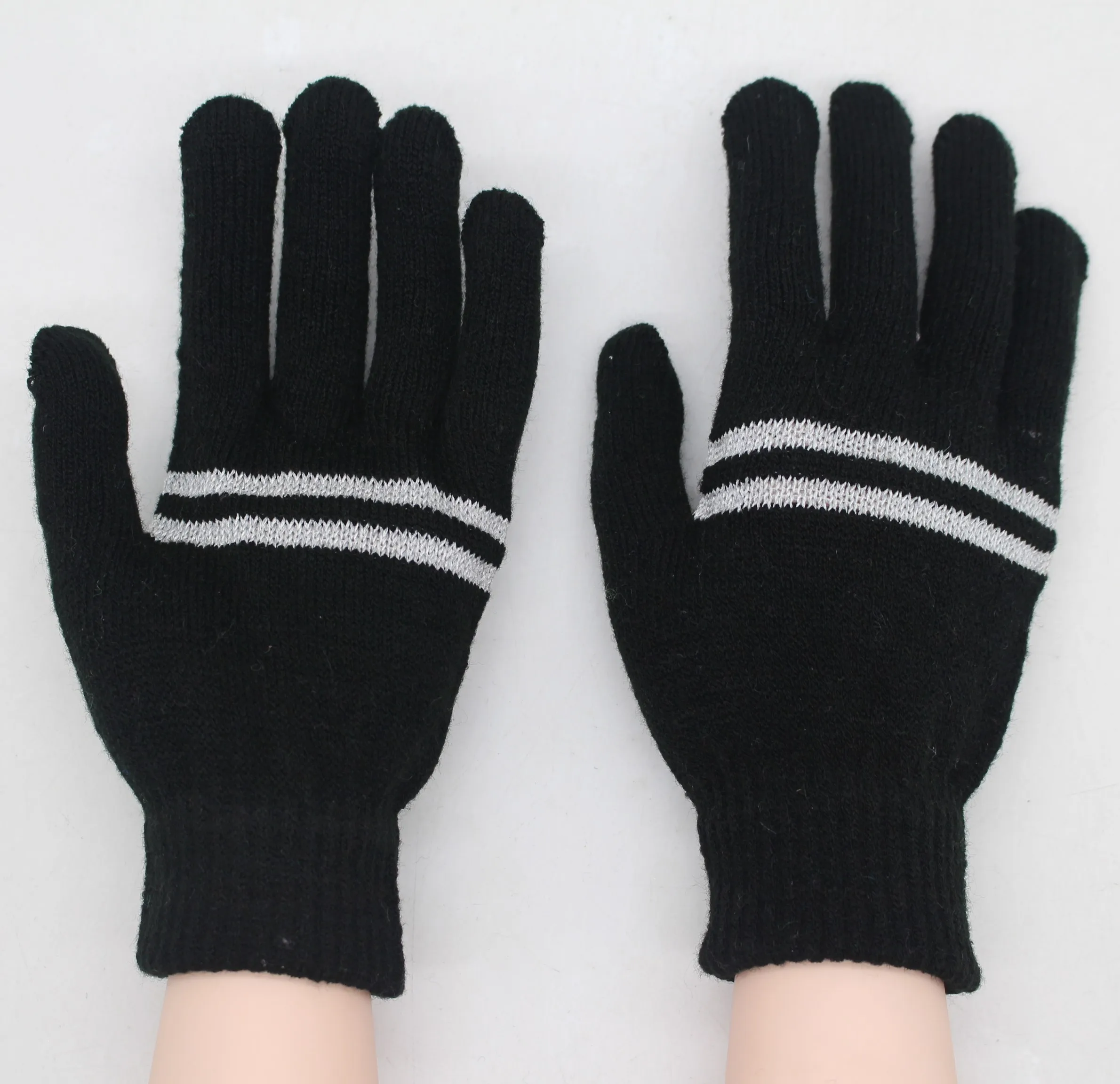 Winter Knit Acrylic Gloves Bright Color Reflective Yarn Gloves