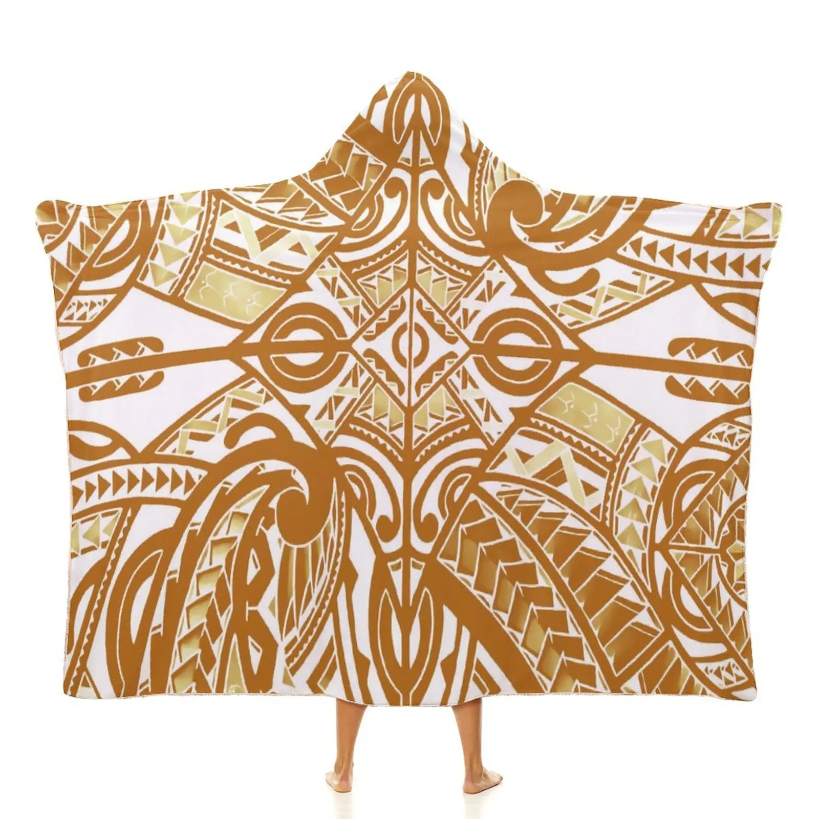 Hot Sale Custom Oversized Samoan Polynesian Tribal Print Sherpa Hooded Blanket Winter Warm Soft Fleece Fleece Blanket For Kids