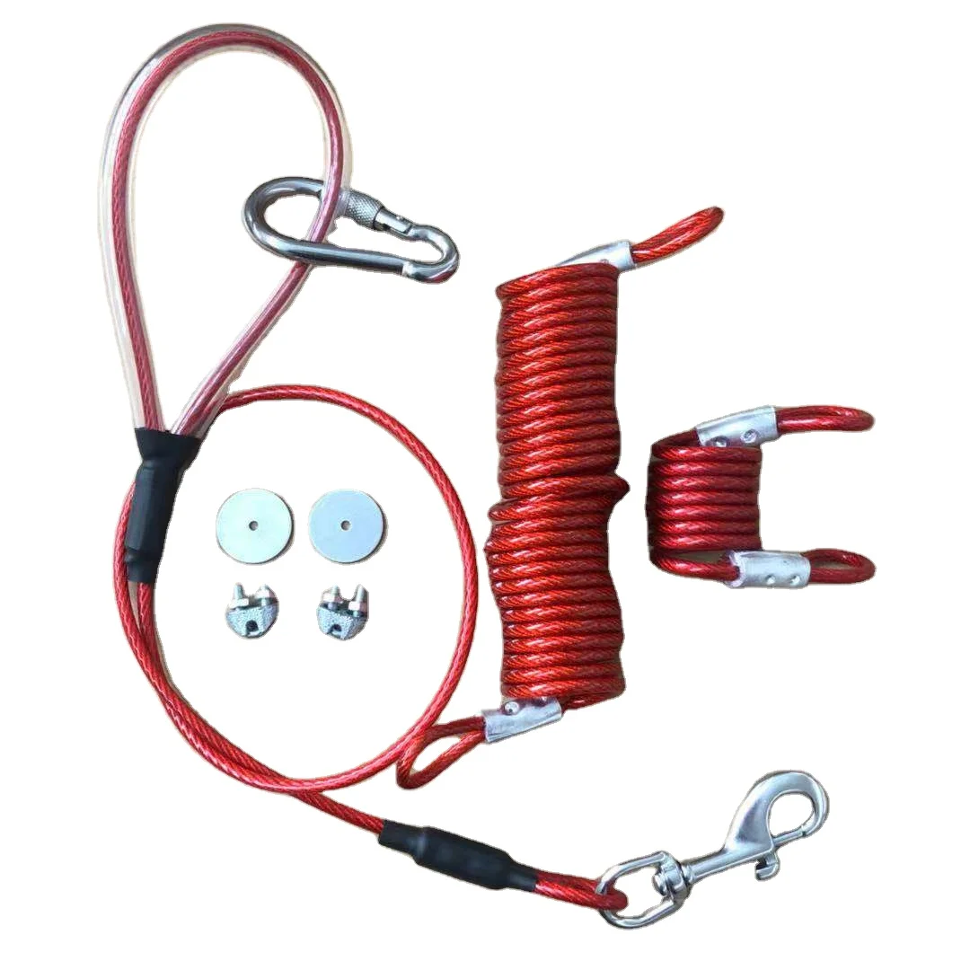 PVC Coated Outdoor Pet Training Spring Steel Wire Rope Retractable Dog Tie Out Cable