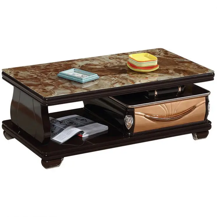 Modern Wood Wooden Golden Glass Top Coffee Tea Center Table set  Cheap furniture