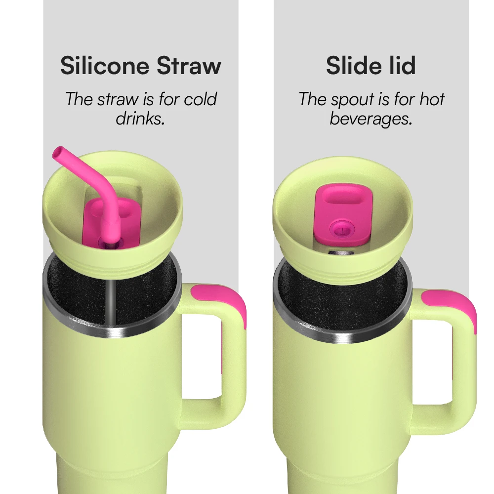 40oz Tumbler Lid Replacement Custom Insulated Double Wall Stainless Steel 40oz Tumbler with Handle with Slide Straw Lid