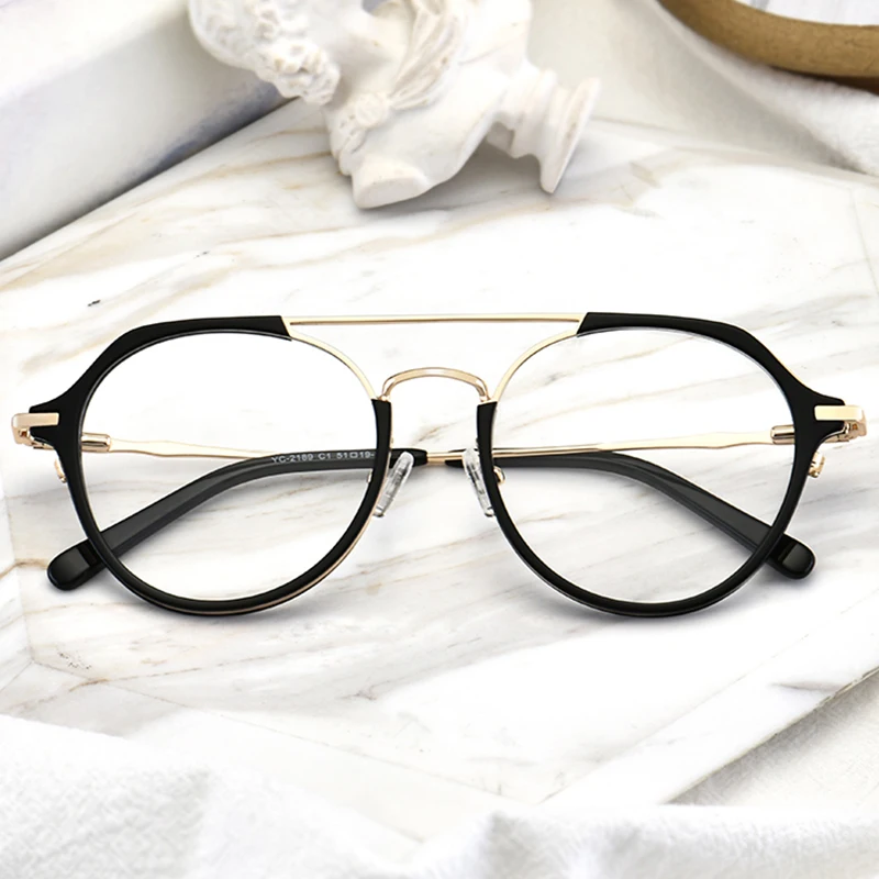  YC Europe fashion honey tortoise double bridge spectacle frames retro eyewear acetate metal optical