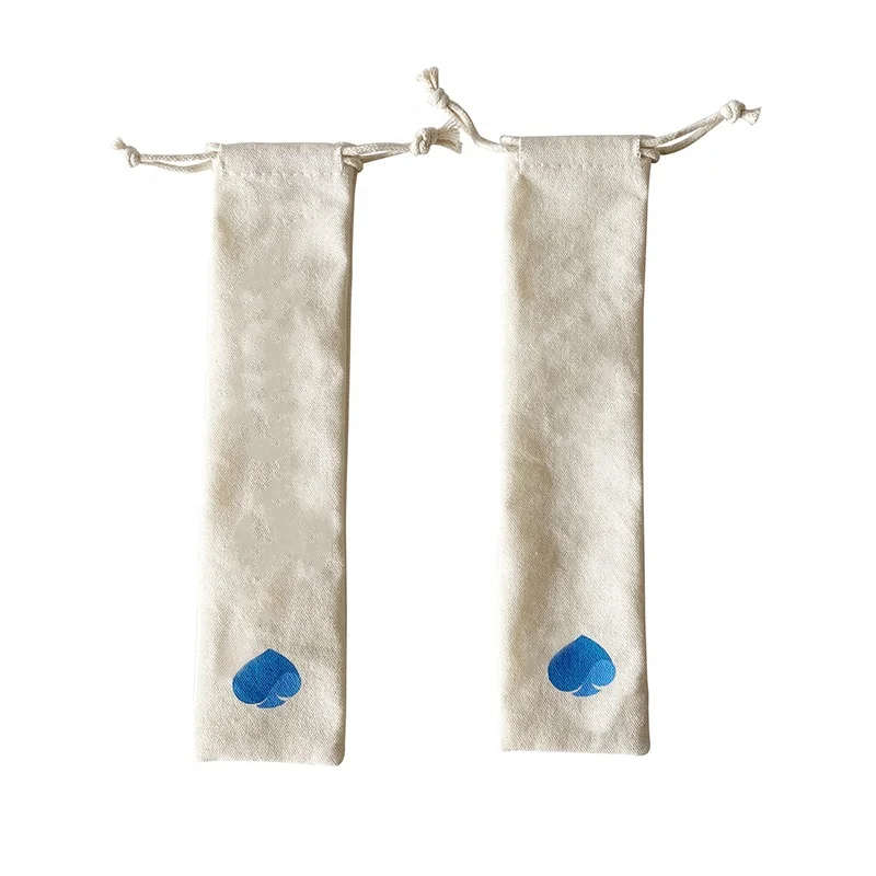 Accept Custom Logo 5*24 cm Natural drawstring Cotton Comb Pouches Reusable Canvas tubularis Bags