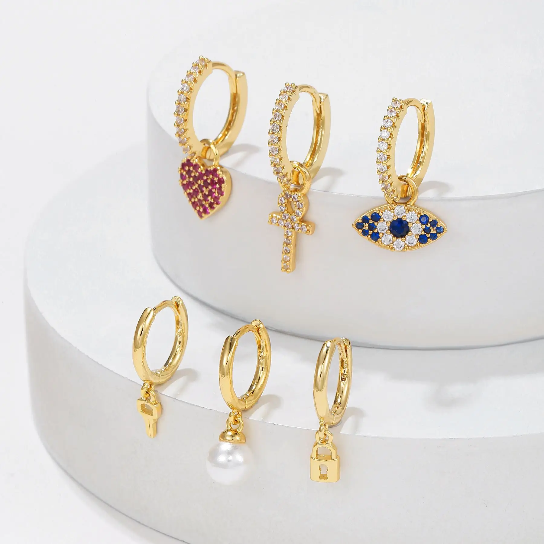 Love Pearl pendant earrings set Ear Buckle Ear Nail Female Colorful Zircon  Gold  bass Earrings Minimalist for Women