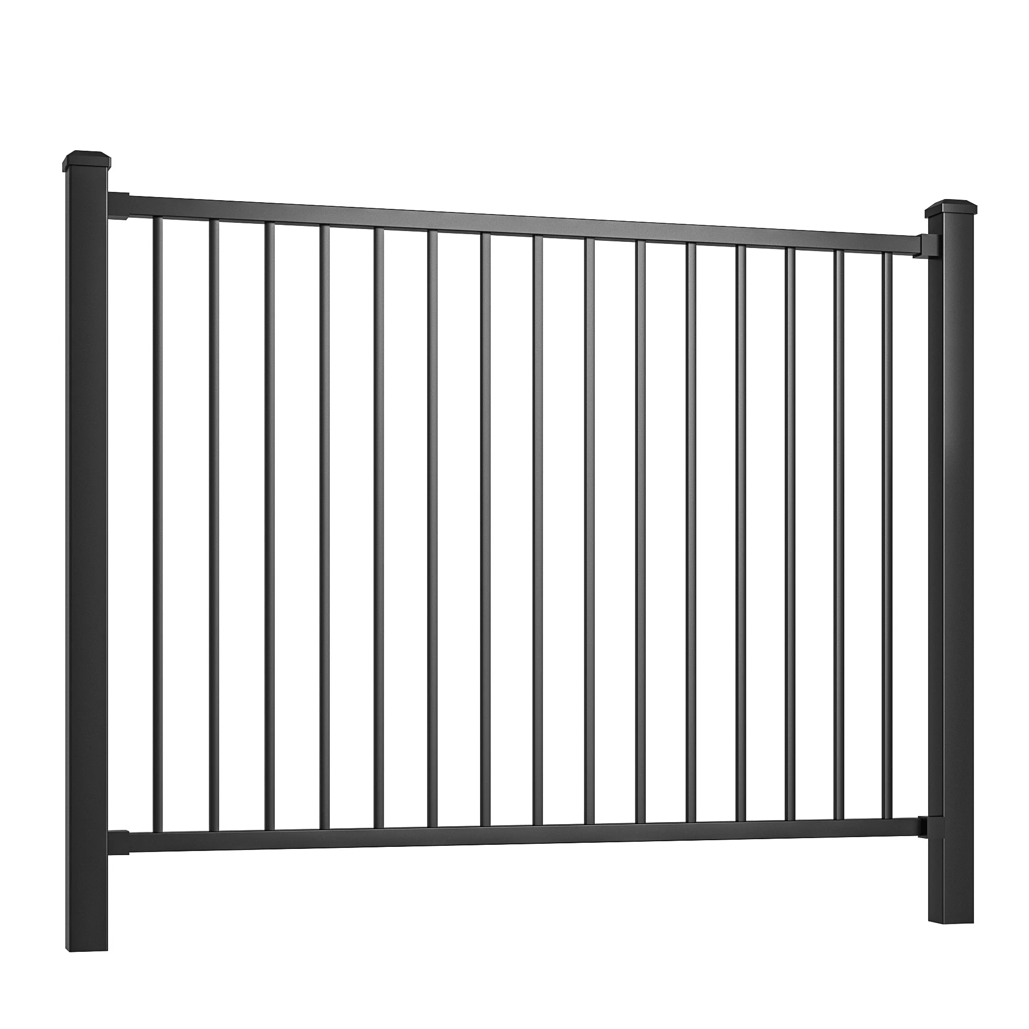 Powder Coated Morden Steel Metal Fencing Galvanized Square Tube Flat Top Black Steel Fence Panel
