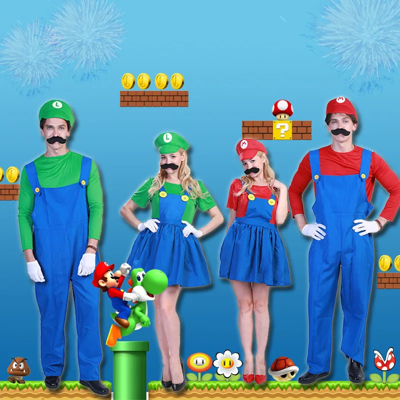 Adult Super Mario Female Luigi Clothes Sexy Plumber Costume With Hat