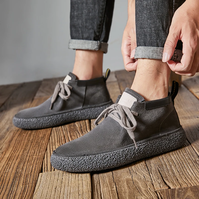 Hot Selling 4 Season Mid-Top Retro Style Hand Made Genuine Leather Board Shoes For Men