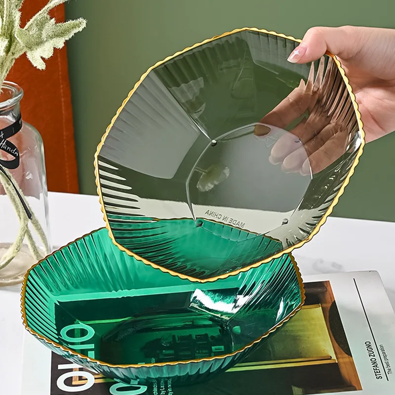 Light Luxury Transparent Fruit Plate Bone Dish Golden Edge Good-Looking Dried Fruit Tray Fruit Plate Snack Dish