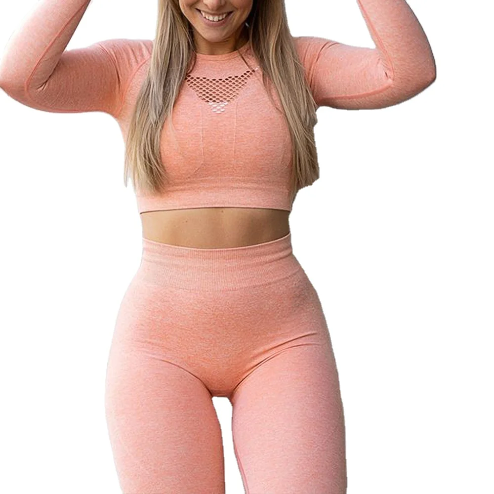 New squat proof sport running tight/leggings women fitness long sleeves seamless yoga suit activewear sets
