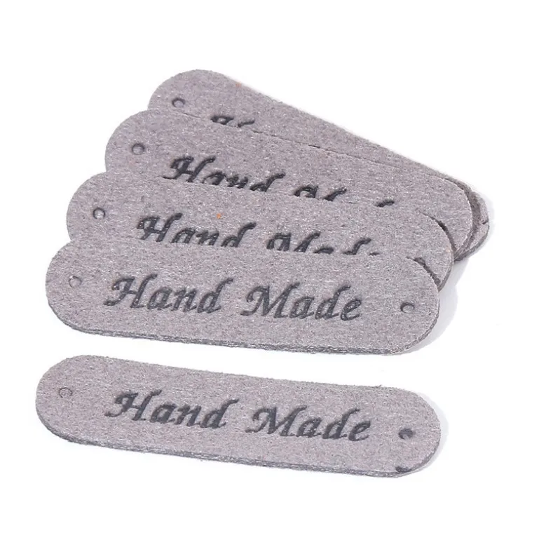 Handmade PU Leather Tags Handmade Embossed Tag Labels with Holes for DIY