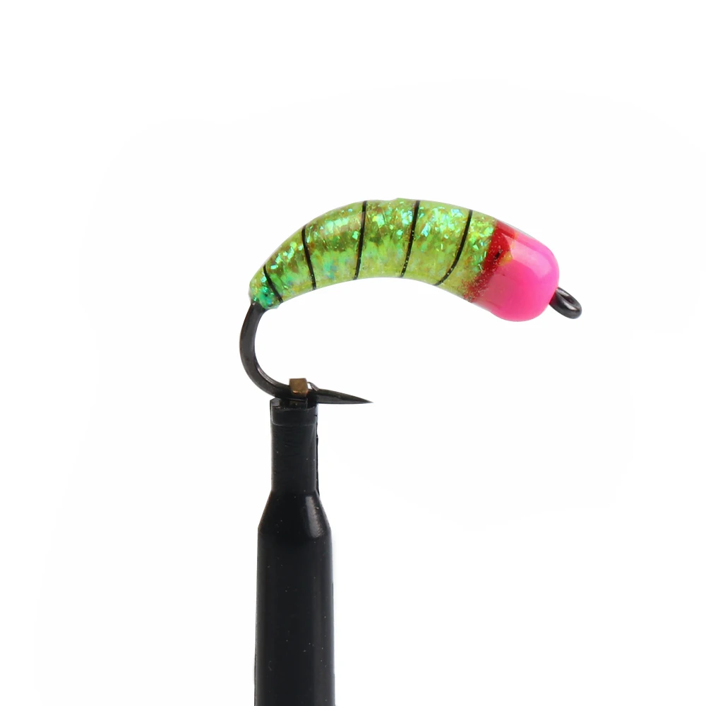 Fly Fishing Trout Brass Bead Head Big Nymph Flies Scud Bug Ice Fishing Worm Fly Caddis Larvae Insect Baits