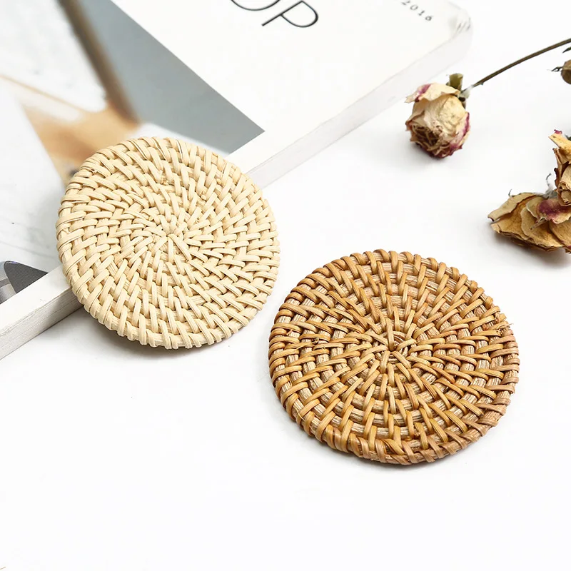Rattan Straw Earring Handmade Boho Round Wicker Braid Woven Disc Drop Earring Lightweight Statement Stud Earring for Women Girl