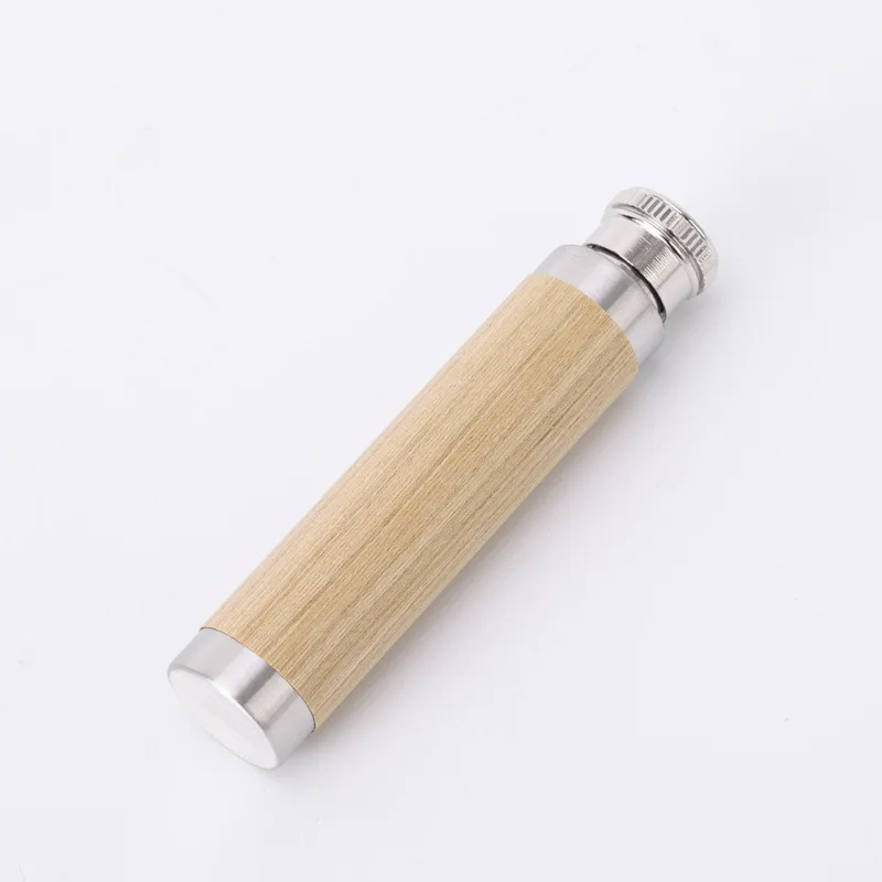Slim Small Capacity Hip Flask Wood-clad Custom Stainless steel easy to drink Mini Cigar-shaped hip flask for Travel Working