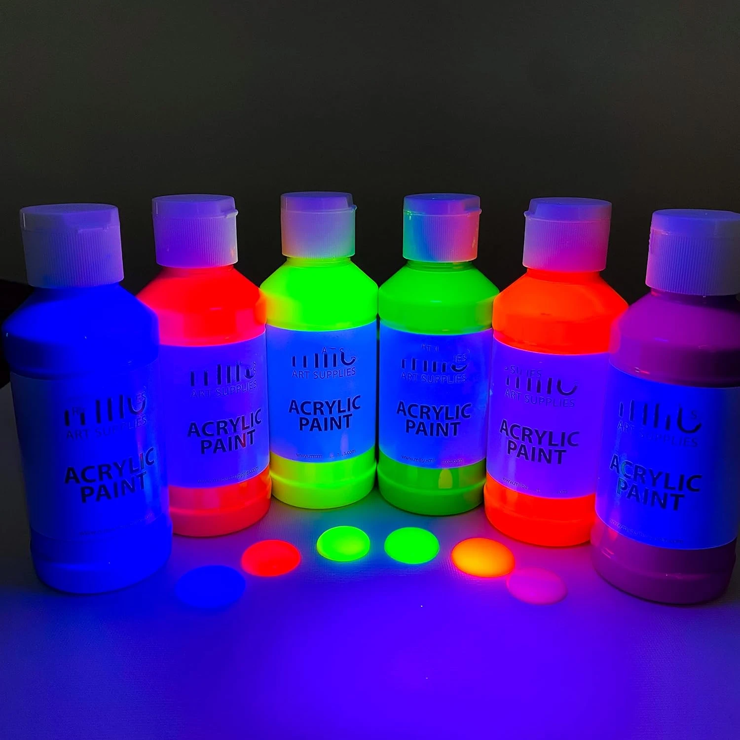 6 Colors 8 oz Neon Colors Glows UV in Black Light Non-Toxic Art Craft for Artists kids Hobby Painters Fluorescent Acrylic Paint