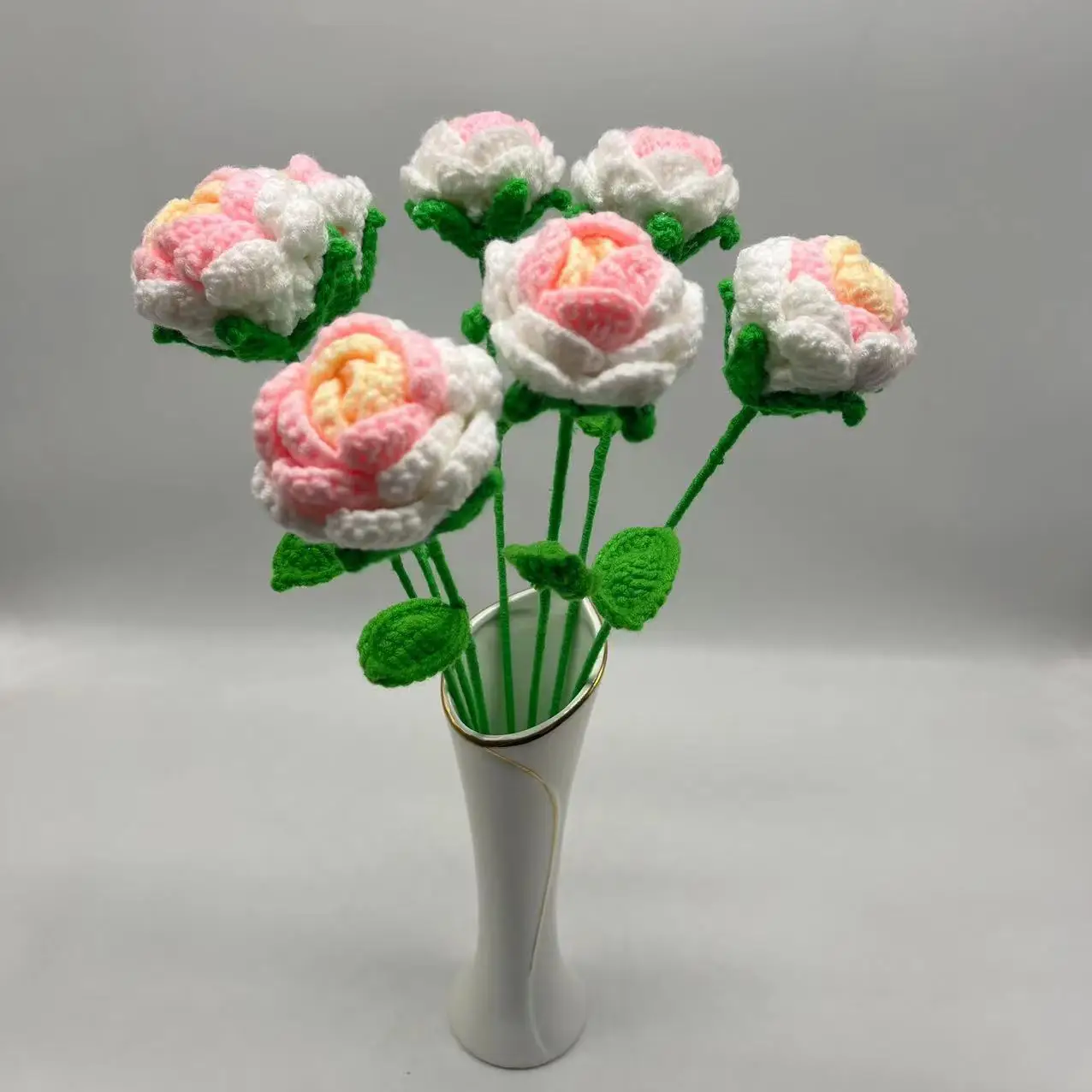 Rose Wholesales colored handmade crocheted flowers Lovely Sunflower Tulip Rose Daisy Home Office Car Decoration Crochet Flowers