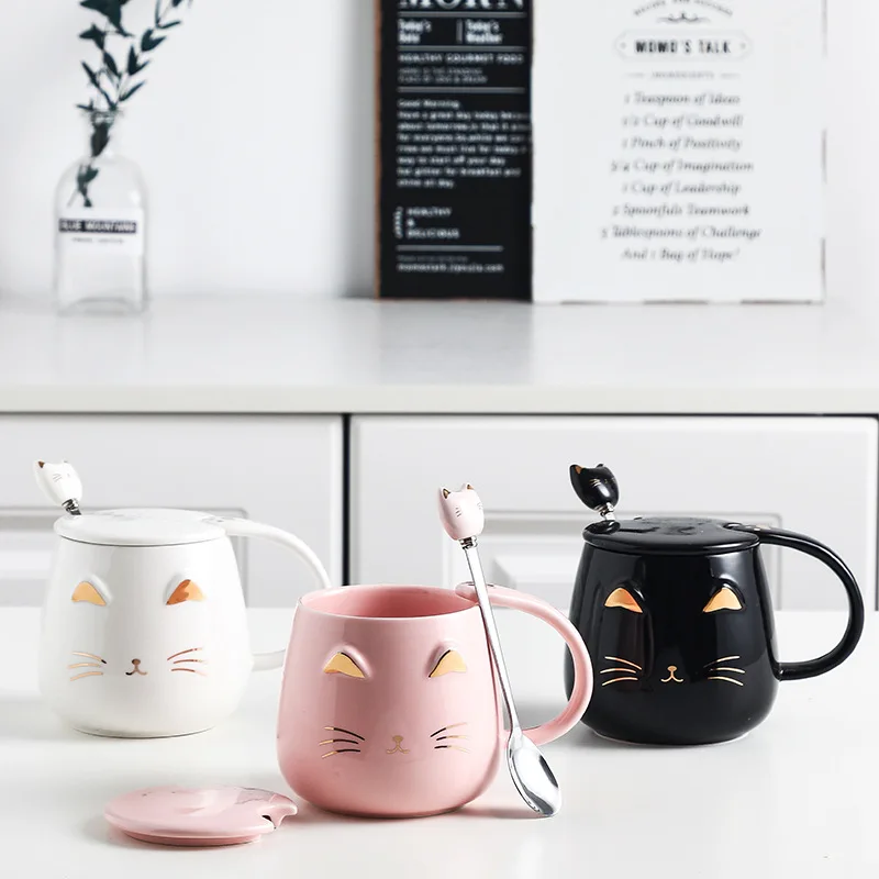 Cute Porcelain Lovely Cat Coffee Tea Milk Mug Ceramic 3D Animal Mug With Lid