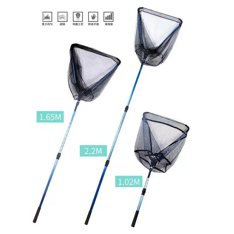 Wholesale Aluminum Folding large rubber coated mesh 2 sections telescopic collapsible freshwater saltwater fishing landing net