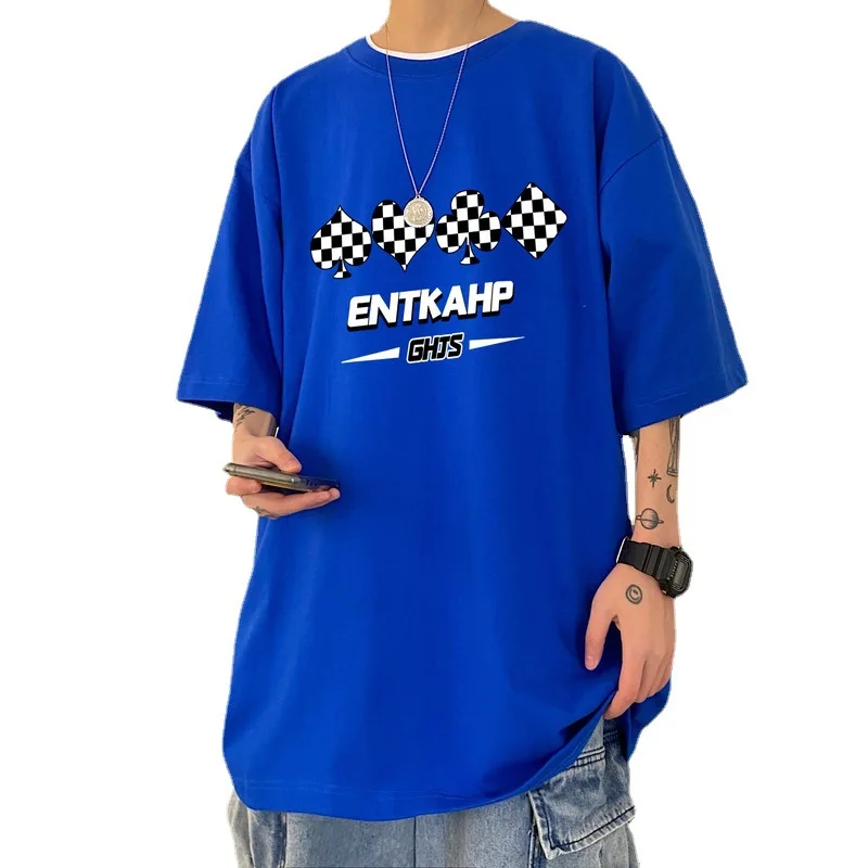 New short-sleeved couples fashion men t-shirt slip off  shoulder heart casual bottom blue shirt for outside