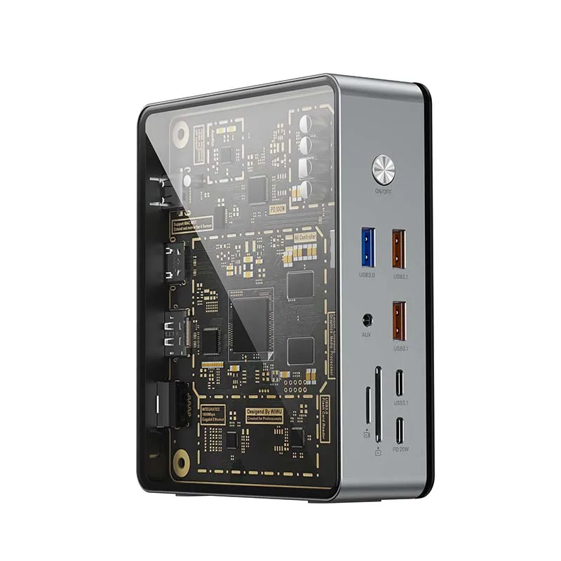 WiWU Wholesale 16 in 1 Type C hub laptop adapter Multi ports Docking Station USB3.1 TV display Lan card reader for Macbook