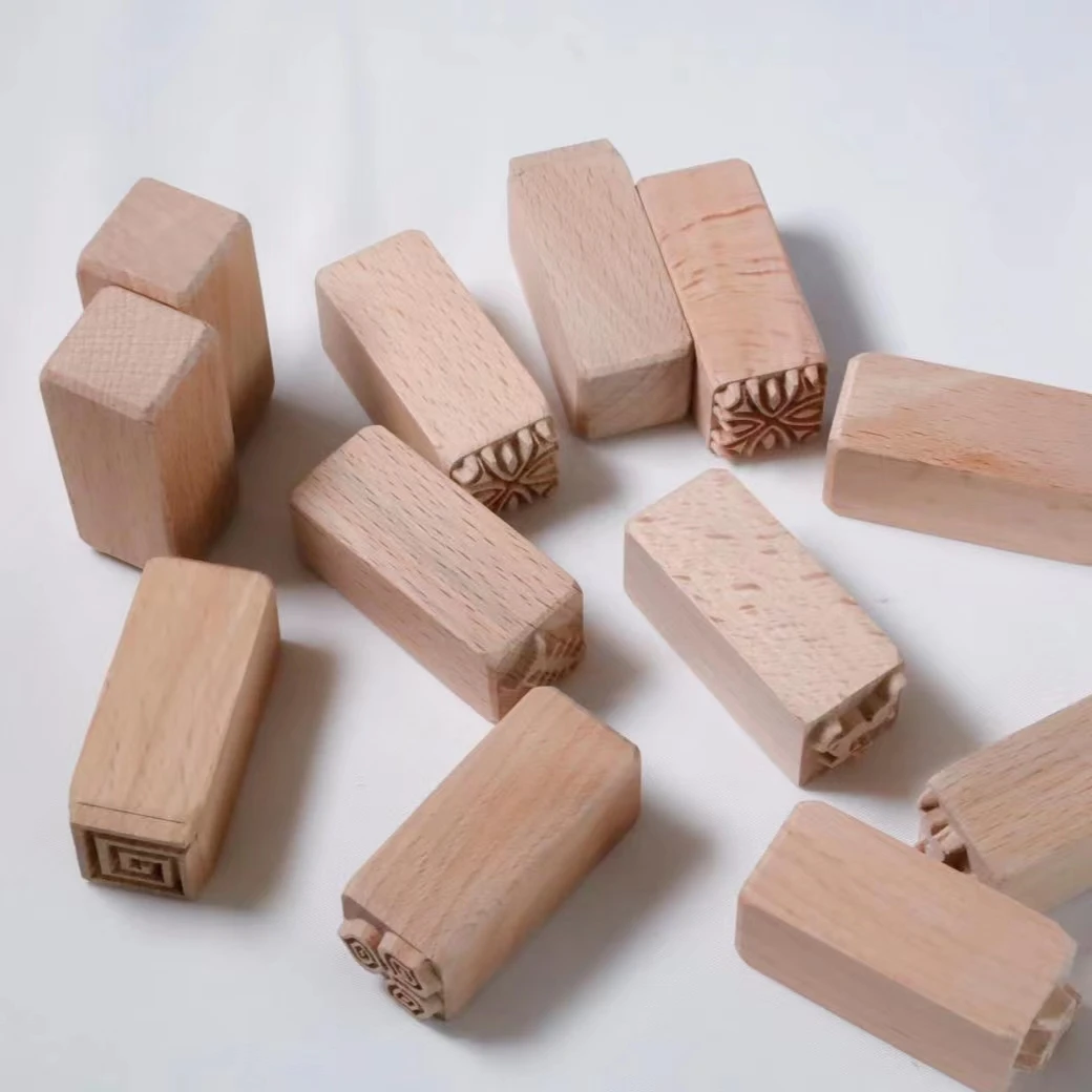 Custom wood texture seal solid wood cartoon moon cake printing tool ceramic art wooden stamp