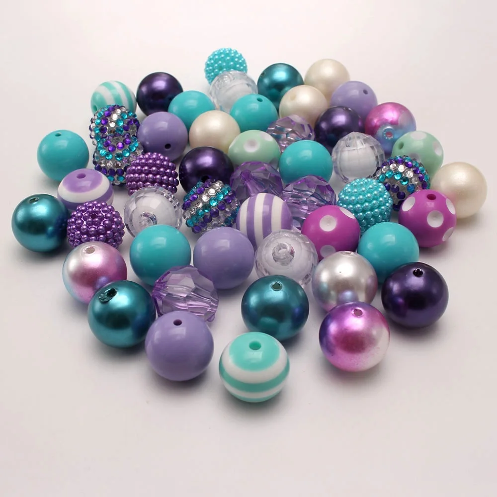 Rawmand 50PCS 20mm Ocean Theme Bubblegum Beads for Jewelry Making Acrylic Beads Resin Rhinestone Beads for Pen DIY
