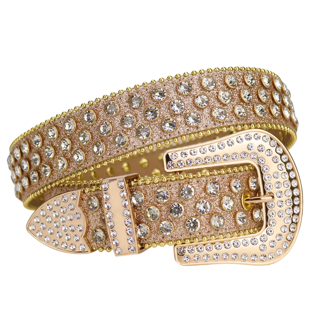 TENGMEI Bling Bling Designer Western Rhinestone Belts For Women Diamond Shinning Belt Gold Cowgirl Crystal Belts For Jeans