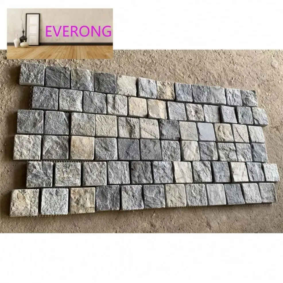 Granite Pavers Driveway Tumbled Cube Natural Stone Mesh Blue Quartzite Cobblestones Mats Sheet Paving Stone Cobblestone
